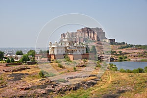 Jaswant Thada Mausoleum and Majestic Mehrangarh Fort located in Jodhpur, Rajasthan,India.