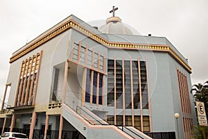 Jau / Sao Paulo / Brazil - 02 21 2020: SÃ£o SebastiÃ£o Parish, Diocesan Miter of Jahu city JaÃº. Back of the catholic church