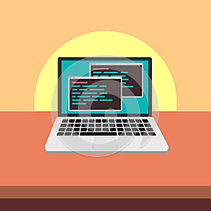 Java code on laptop screen. Programming and coding concept. Java coding program software, illustration of development and p