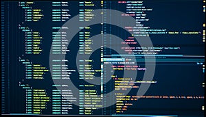 Java code. Software programming code. Abstract computer script code. Programming code on the screen. Vue js, markup