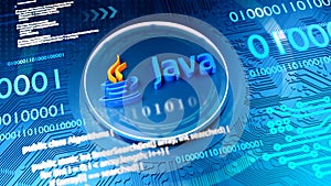 Java coding language sign. Device, programming, developing concept.