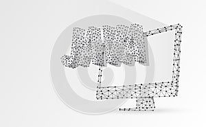 JAVA coding language on white monitor screen. Device, programming, developing concept. Abstract, digital, wireframe, low poly mesh