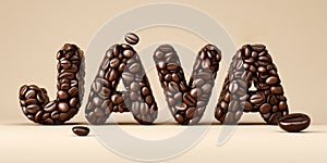 Java Coffee Typography with Roasted Beans 3D Creative Design