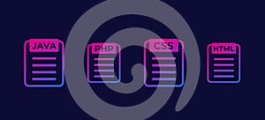 JAVA, PHP, CSS, HTML code vector icons