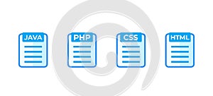 JAVA, PHP, CSS, HTML code vector icons on white