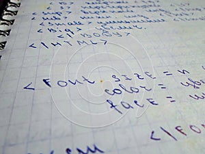 Java program in notepad and black pen. creation of computer programs. the work of the programmer and sisadmida