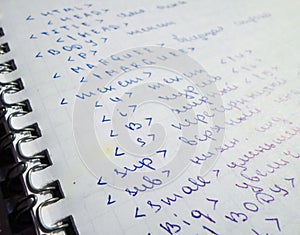 Java program in notepad and black pen. creation of computer programs. the work of the programmer and sisadmida