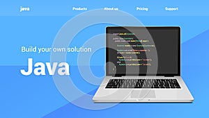 Java programming code technology banner. Java language software coding development website design