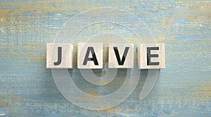Java programming language code script concept on wooden cubes background. Web SEO Design Programmer