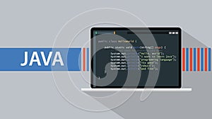 Java programming language with laptop and code script on screen