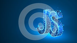 Java Script coding language text. Device, programming, developing concept. Abstract, digital, wireframe, low poly mesh, vector