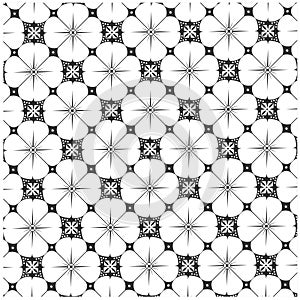 Javanese Batik Kawung Seamless Pattern with black and white colorway