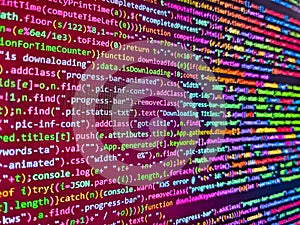 Javascript abstract computer script, random parts of program code,  Source PC website developer,  Java Software engineer concept