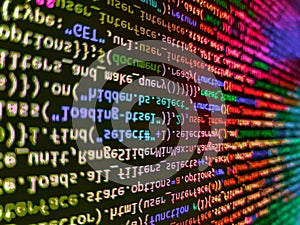 Javascript code in bracket software. Code of javascript language on white background. Web server data on a monitor. Web abstract