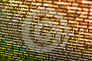 Javascript code in bracket software. Modern tech. Programming source code abstract screen of software developer. Developing