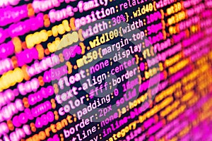 Javascript code in bracket software. Programmer working in computer screen. Programming code abstract screen of software developer