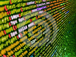 Javascript code in bracket software. Programming of Internet website. Abstract screen of web developer. Screen of web developing