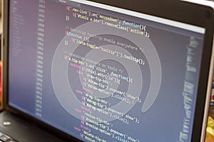 Javascript code. Computer programming source code. Abstract screen of web developer. Digital technology modern background