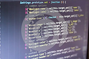 Javascript code. Computer programming source code. Abstract screen of web developer. Digital technology modern background