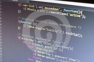 Javascript code. Computer programming source code. Abstract screen of web developer. Digital technology modern background