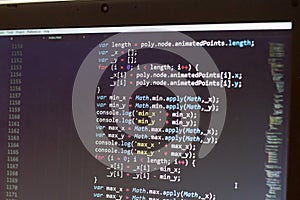 Javascript code. Computer programming source code. Abstract screen of web developer. Digital technology modern background. Shallow