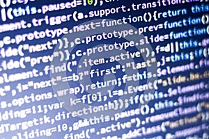 Javascript code. Computer programming source code. Abstract screen of web developer with glowing code.