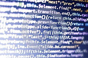 Javascript code. Computer programming source code. Abstract screen of web developer with glowing code.