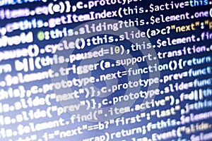 Javascript code. Computer programming source code. Abstract screen of web developer with glowing code.