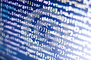 Javascript code. Computer programming source code. Abstract screen of web developer with glowing code.