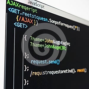 Javascript code snippet displayed on screen isolated on white background
