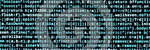 JavaScript code in text editor. Coding cyberspace concept. Screen of web developing code