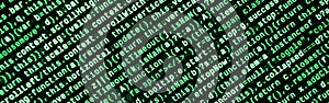 JavaScript code in text editor. Coding cyberspace concept. Screen of web developing code