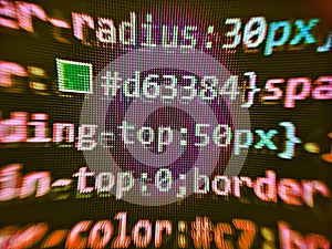 Javascript functions, variables, objects. Monitor closeup of function source code. Abstract screen of web developer. Developer
