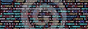 Javascript functions, variables, objects. Monitor closeup of function source code. IT specialist workplace photo