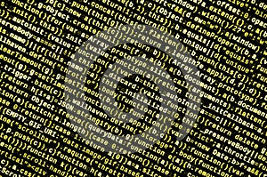 Javascript functions, variables, objects. Monitor closeup of function source code. IT specialist workplace