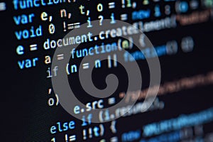 Javascript lines of code into a library for website application. Script language in a software developed for internet