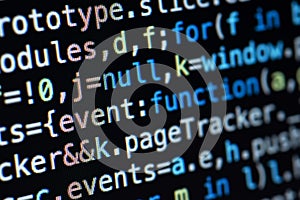 Javascript lines of code into a library for website application. Script language in a software developed for internet