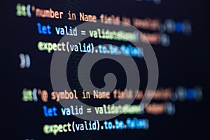 Javascript lines of code into a library for website application. Script language in a software developed for internet