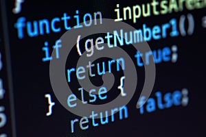 Javascript lines of code into a library for website application. Script language in a software developed for internet