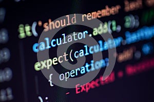 Javascript lines of code into a library for website application. Script language in a software developed for internet