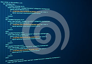 Javascript lines of code for website application. Script language for software development. React Coding. Source code