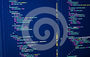 Javascript lines of code for website application. Javascript. Software programming code. Abstract computer script code. Java