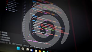 JavaScript Programming language code in text editor. Prevent hacks in internet security.