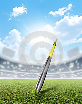 Javelin In Stadium And Green Turf