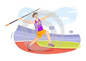 Javelin Throwing Athlete Illustration using a Long Lance Shaped Tool to Throw in Sports Activity Flat Cartoon Hand Drawn Template
