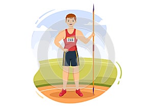 Javelin Throwing Athlete Illustration using a Long Lance Shaped Tool to Throw in Sports Activity Flat Cartoon Hand Drawn Template