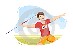 Javelin Throwing Athlete Illustration using a Long Lance Shaped Tool to Throw in Sports Activity Flat Cartoon Hand Drawn Template