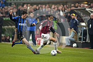 Javier Zanetti and Serginho in action during the match