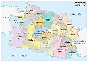 Jawa Barat, West Java administrative and political vector map, Indonesia