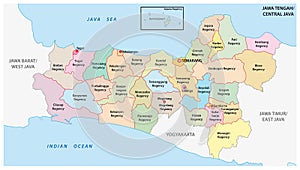 Jawa Tengah, Central Java administrative and political vector map, Indonesia